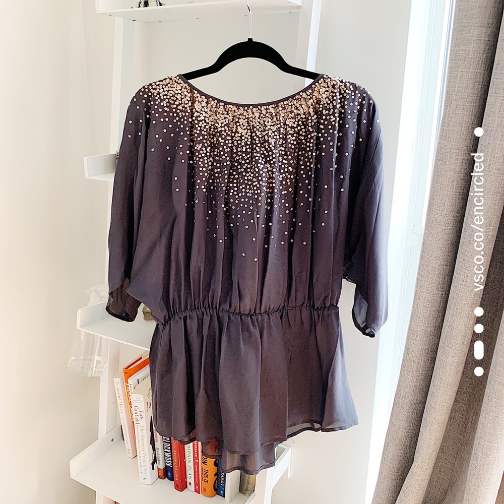 Madison Marcus 100% silk top with gold sequins M